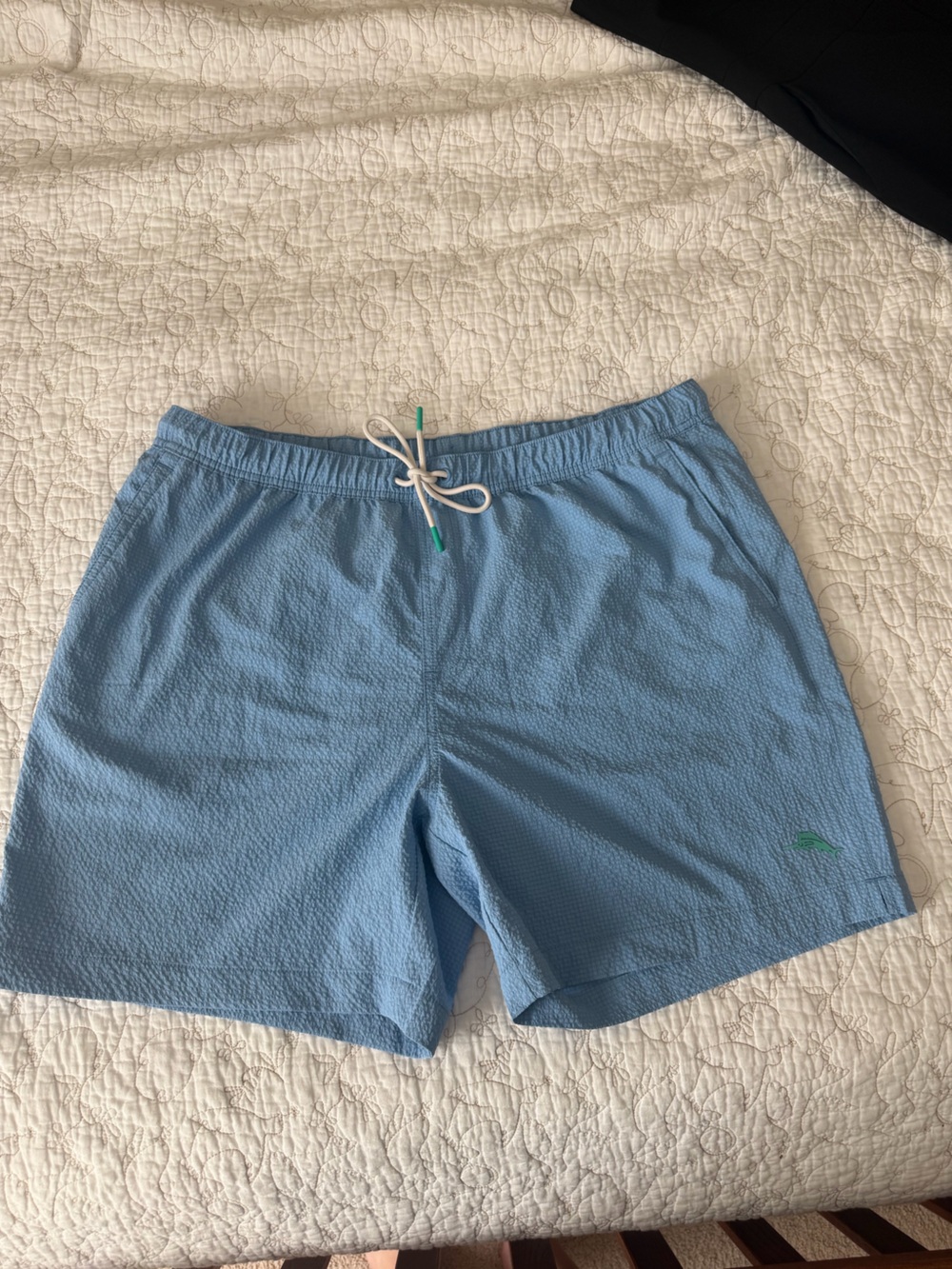 Tommy Bahama Light Blue Athletic Shorts with Green Logo